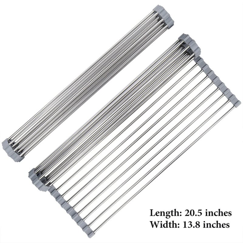 Hhyn Roll Up Dish Drying Rack 20.5"(L) x 13.8"(W) - Stainless Steel and Silicone Dish Drying Mat Over The Sink Foldable Drain Rack Multipurpose Dish Drainer Extra Large, Gray - Image 3